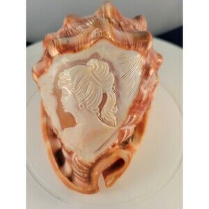 Italian Carved Woman's Cameo Conch Shell, Seashell, Long Hair